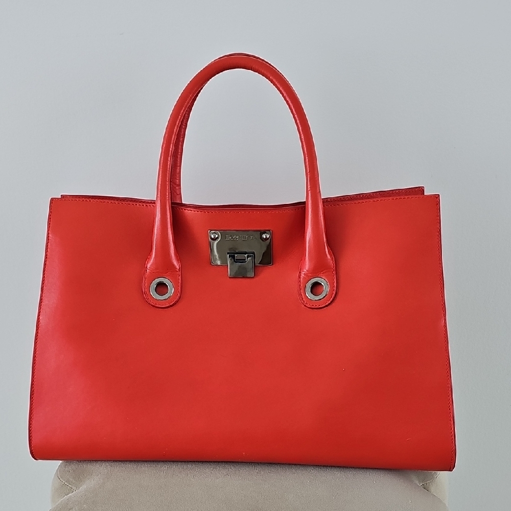 JIMMY CHOO Riley Calf Leather Bold Coral/Red Large Bag